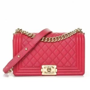 Auth Chanel Boy Caviar Quilted Medium Flap Fuchsia